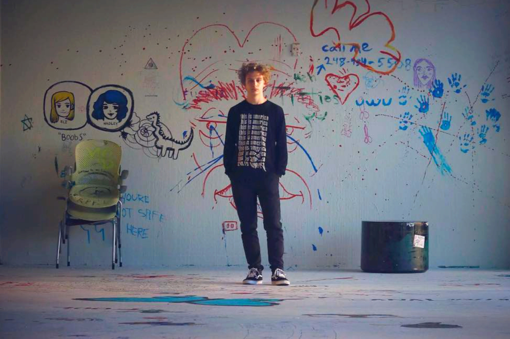 JoJo Scanlon in the "Graffiti Room" at Columbia College Chicago's dorm building "The Dwight", circa 2018